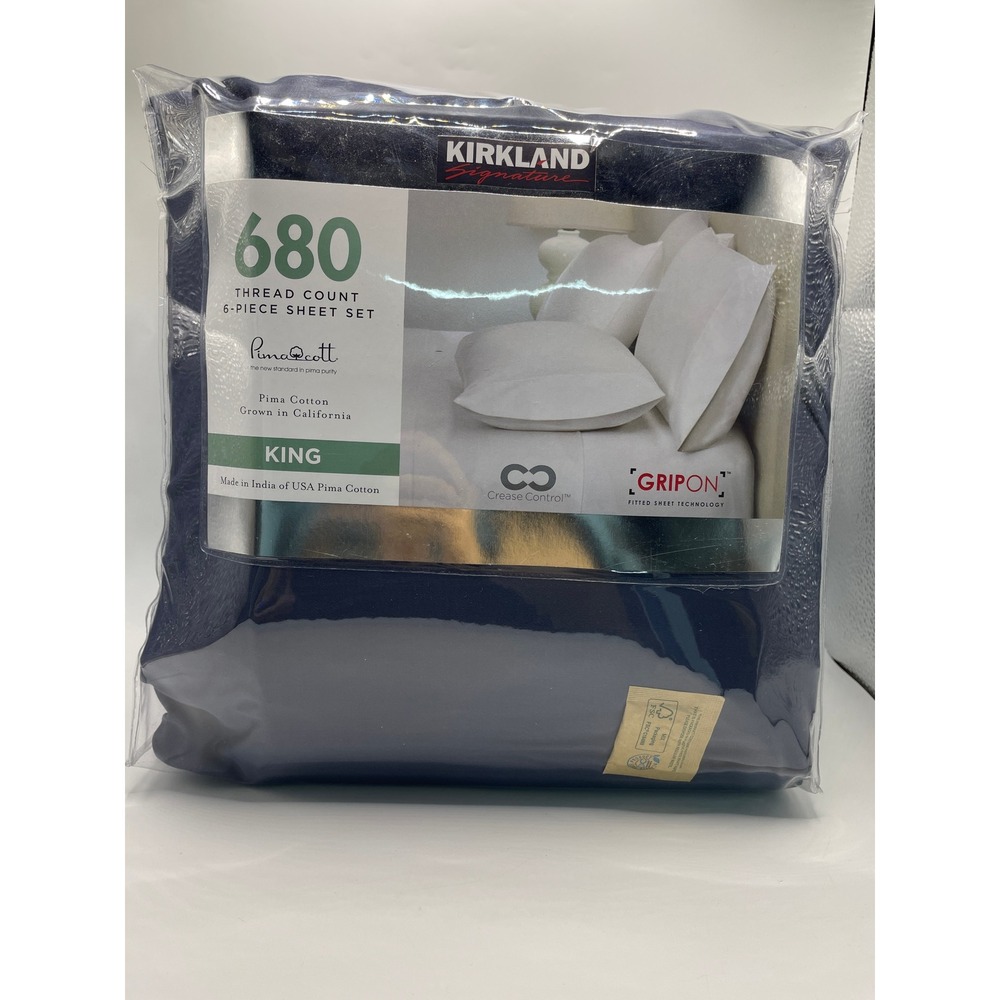 Kirkland Signature 6-Piece Sheet Set King Navy Blue NEW 680 TC Pima Cotton